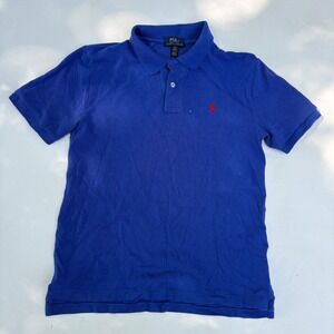 Polo Ralph Lauren Boys Large 14-16 Royal Blue Short Sleeve Pique Polo Red Pony